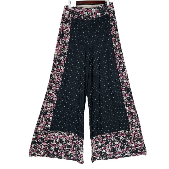 Farm Rio Anthropologie Wide Leg Pants Women's S Black Floral Boho Hippie Peasant - Picture 1 of 8